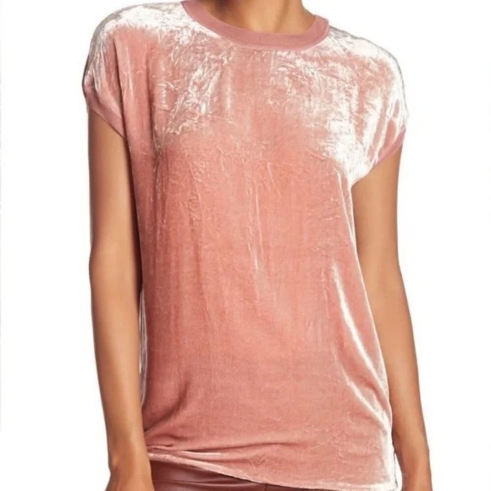 New Theory Crushed Crinkle Velvet Antique Rose Rayon Silk Tee Size XS